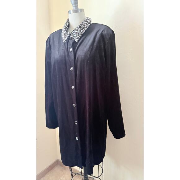 Anthony Mark Hankins Black Blouse 2X Leopard Collar Button Down - Picture 7 of 8